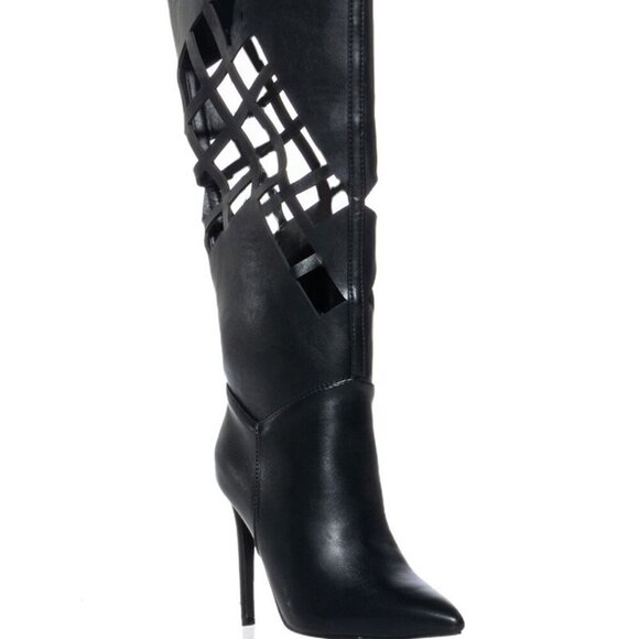 AZALEA WANG " CARVED DREAMS "  BLACK CUT OUT BOOT ( BRAND NEW !!!!!!!!!!!!!!!!! - Picture 2 of 6